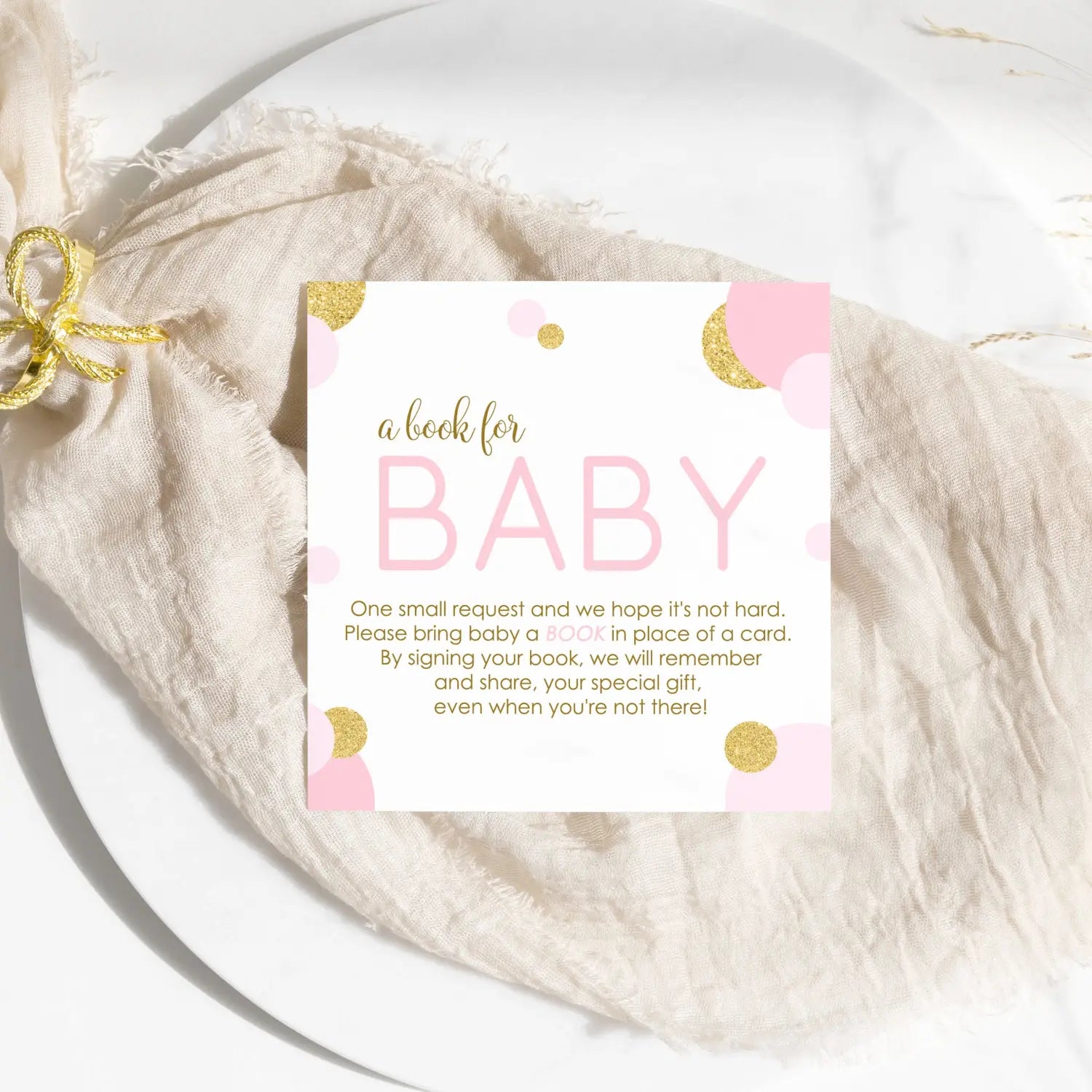 Pink and gold books for baby shower request cards - invitations