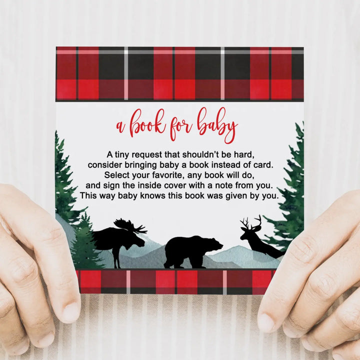 Lumberjack books for baby shower invitation insert 4x4 25 pack - invitations