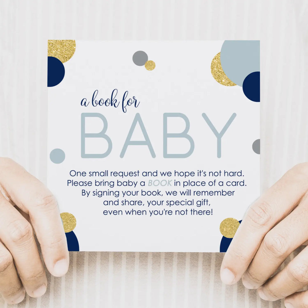 Navy and gold books for baby shower request cards - invitations
