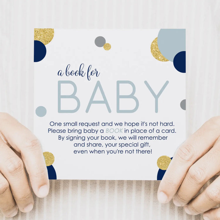 Navy and gold books for baby shower request cards - invitations