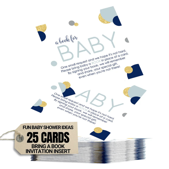 Navy and gold books for baby shower request cards - invitations