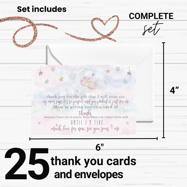 Unicorn thank you cards for baby girls β personalized notecards (pack of 25) - office product