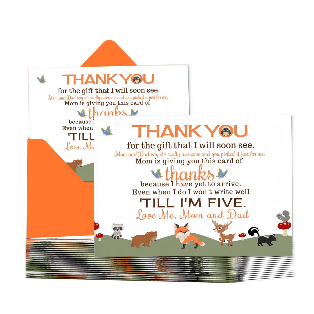 Gender neutral woodland baby shower thank you cards - 15 pack notecards with orange envelopes 4x6 - office product