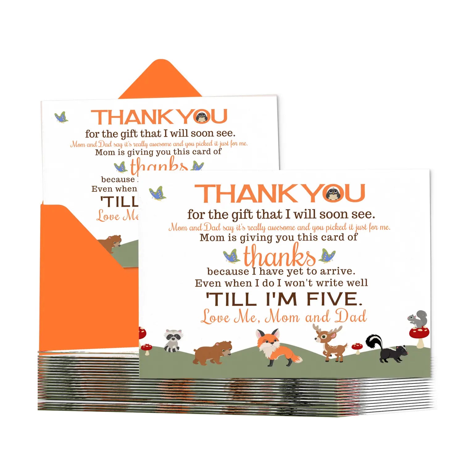 Gender neutral woodland baby shower thank you cards - 15 pack notecards with orange envelopes 4x6 - office product
