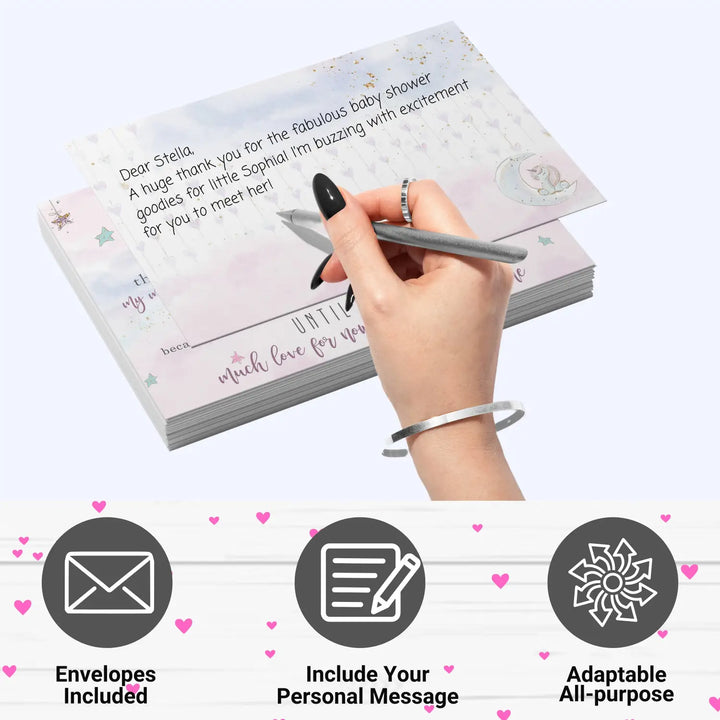 Unicorn thank you cards for baby girls β personalized notecards (pack of 25) - office product