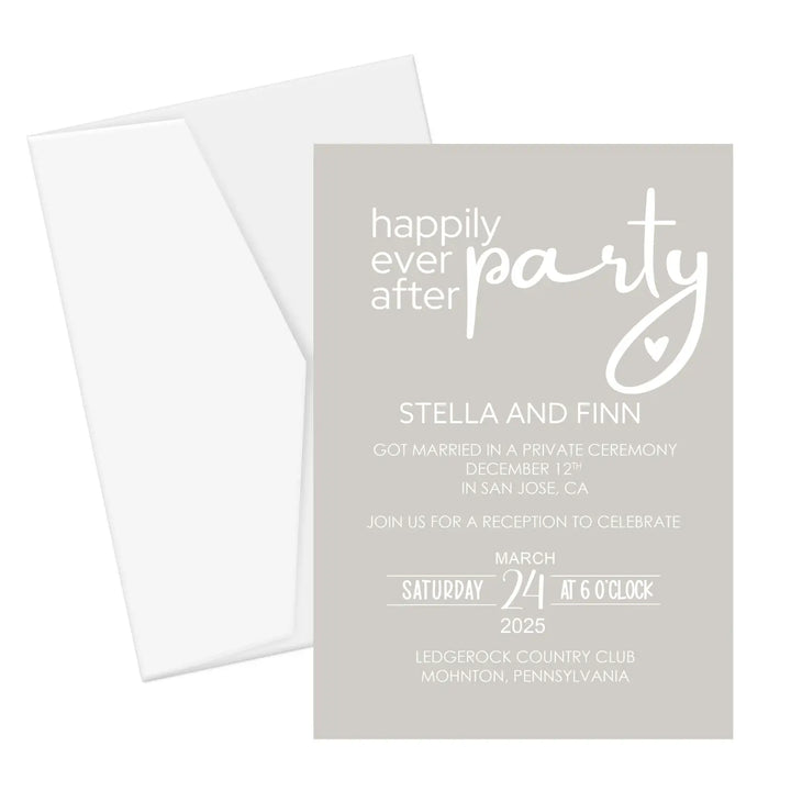 Happily ever after wedding reception invites for newlyweds - modern black and white personalized printed shipped