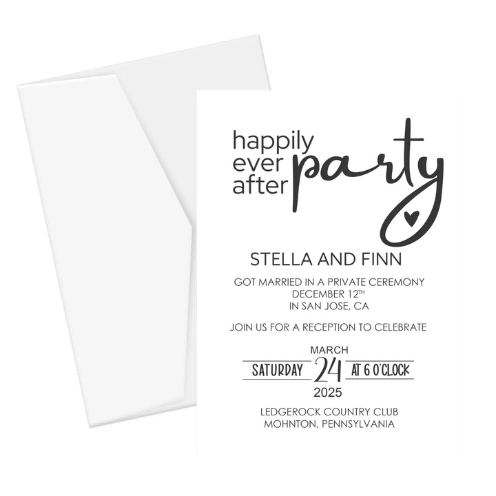 Happily ever after wedding reception invites for newlyweds - modern black and white personalized printed shipped