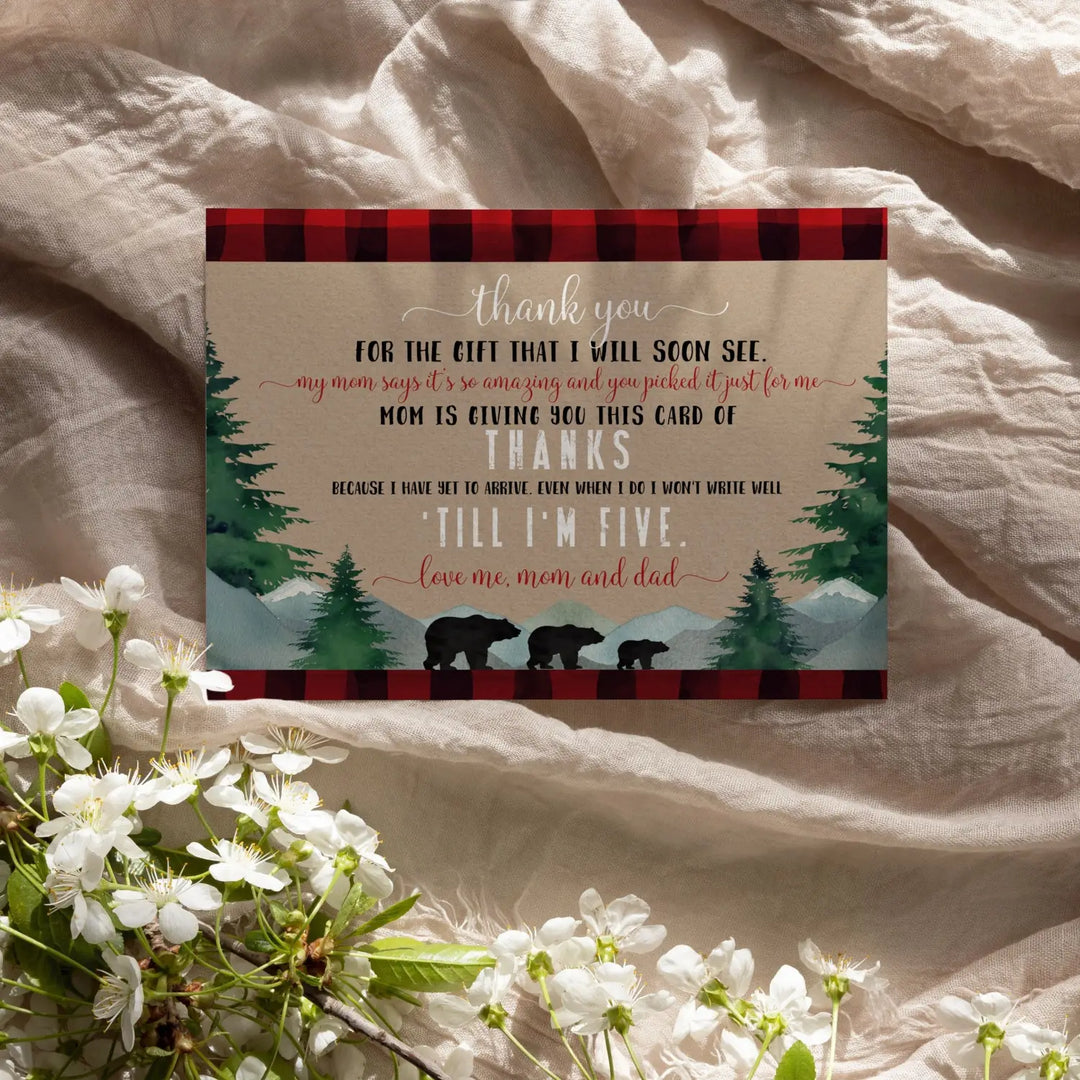 Lumberjack boys thank you cards for baby shower β notecards with envelopes (pack of 25) - office product