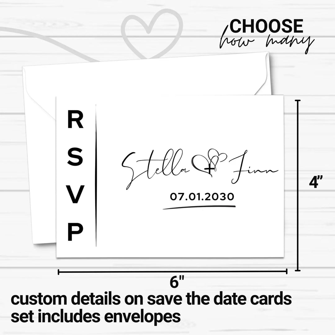 Custom white rsvp cards with elegant black calligraphy - premium card stock 4x6 inch size - invitations
