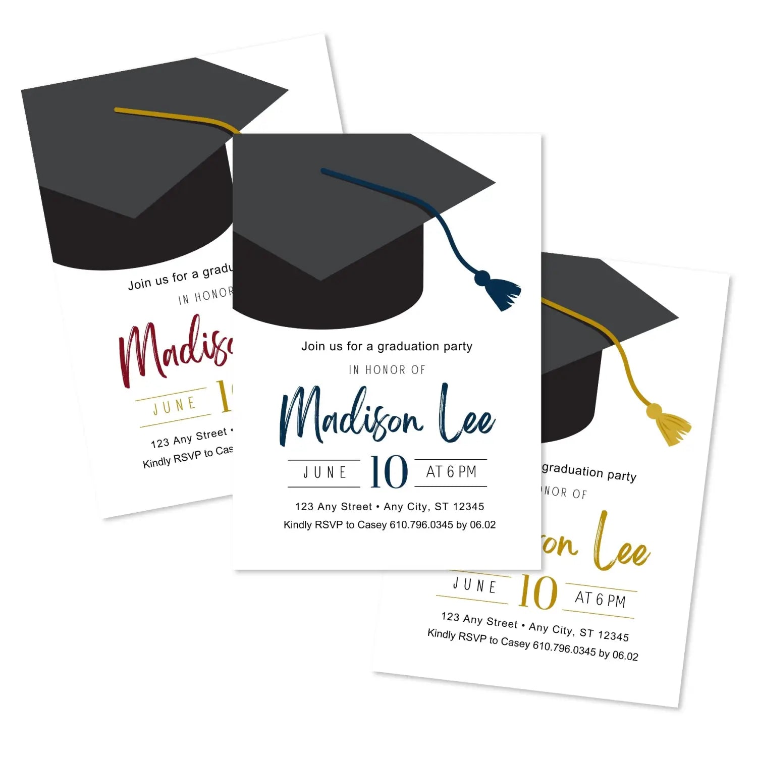 Stylish graduation party invitations with envelopes 5x7 – personalized grad invites customizable colors modern college
