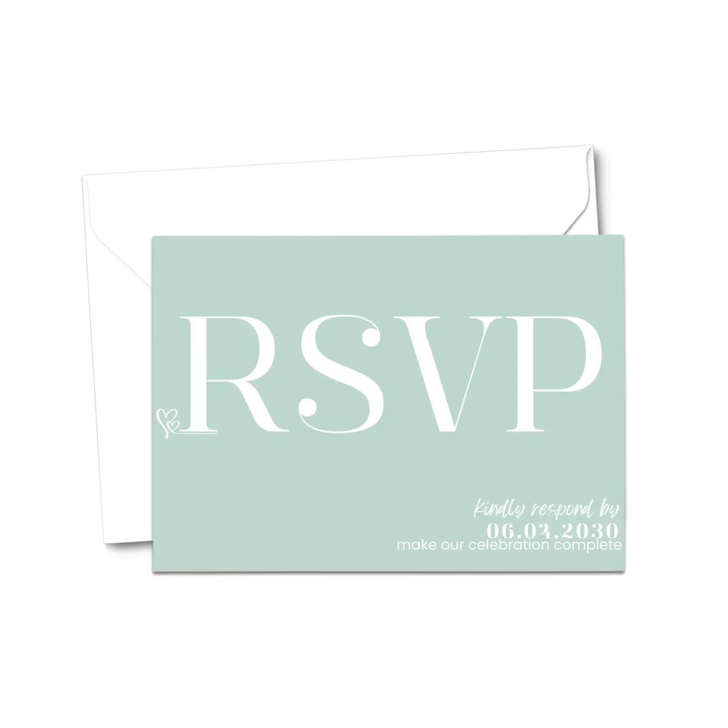 Custom seafoam rsvp cards with elegant white calligraphy - premium card stock - invitations