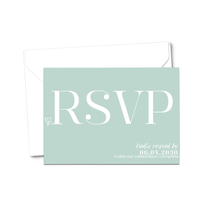 Custom seafoam rsvp cards with elegant white calligraphy - premium card stock - invitations
