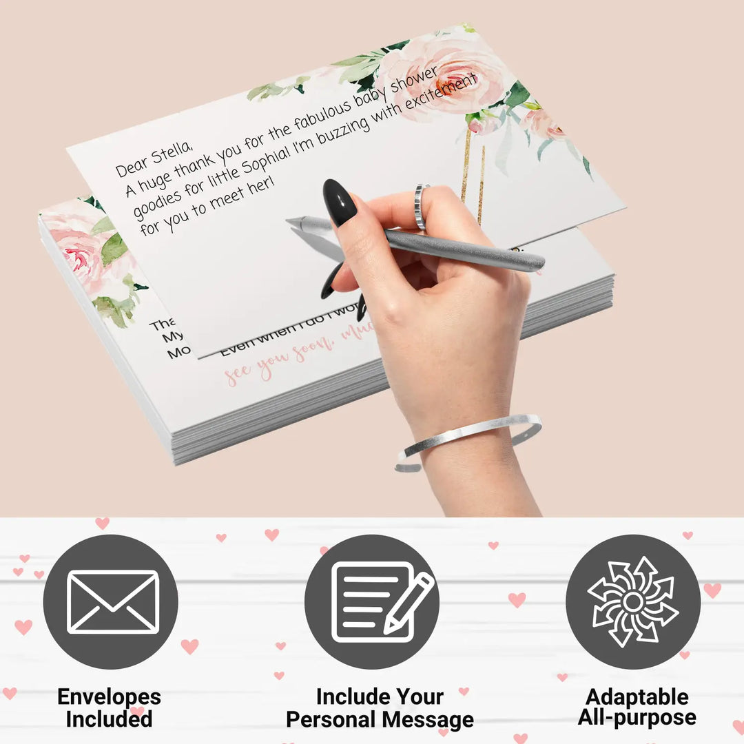 Graceful floral baby shower thank you cards for girls β notecards (pack of 25) - office product