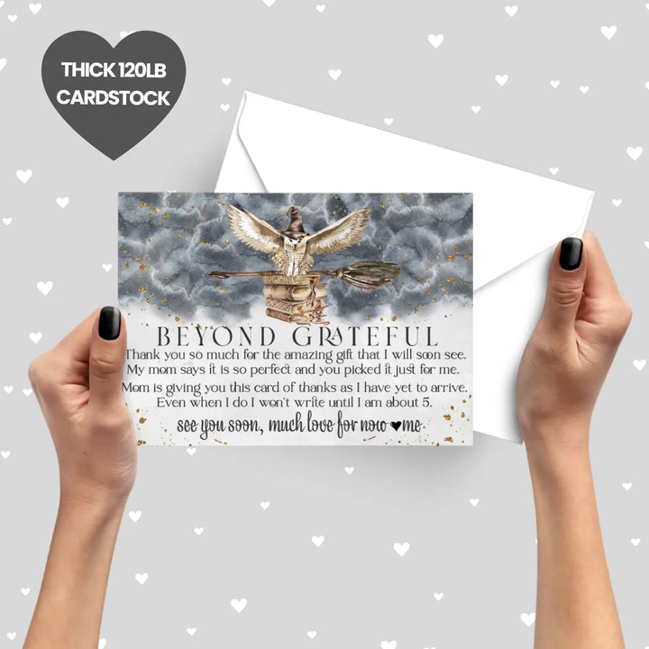 Magic owl baby shower thank you cards - luxurious black & gold notecard set (25 pack) - card