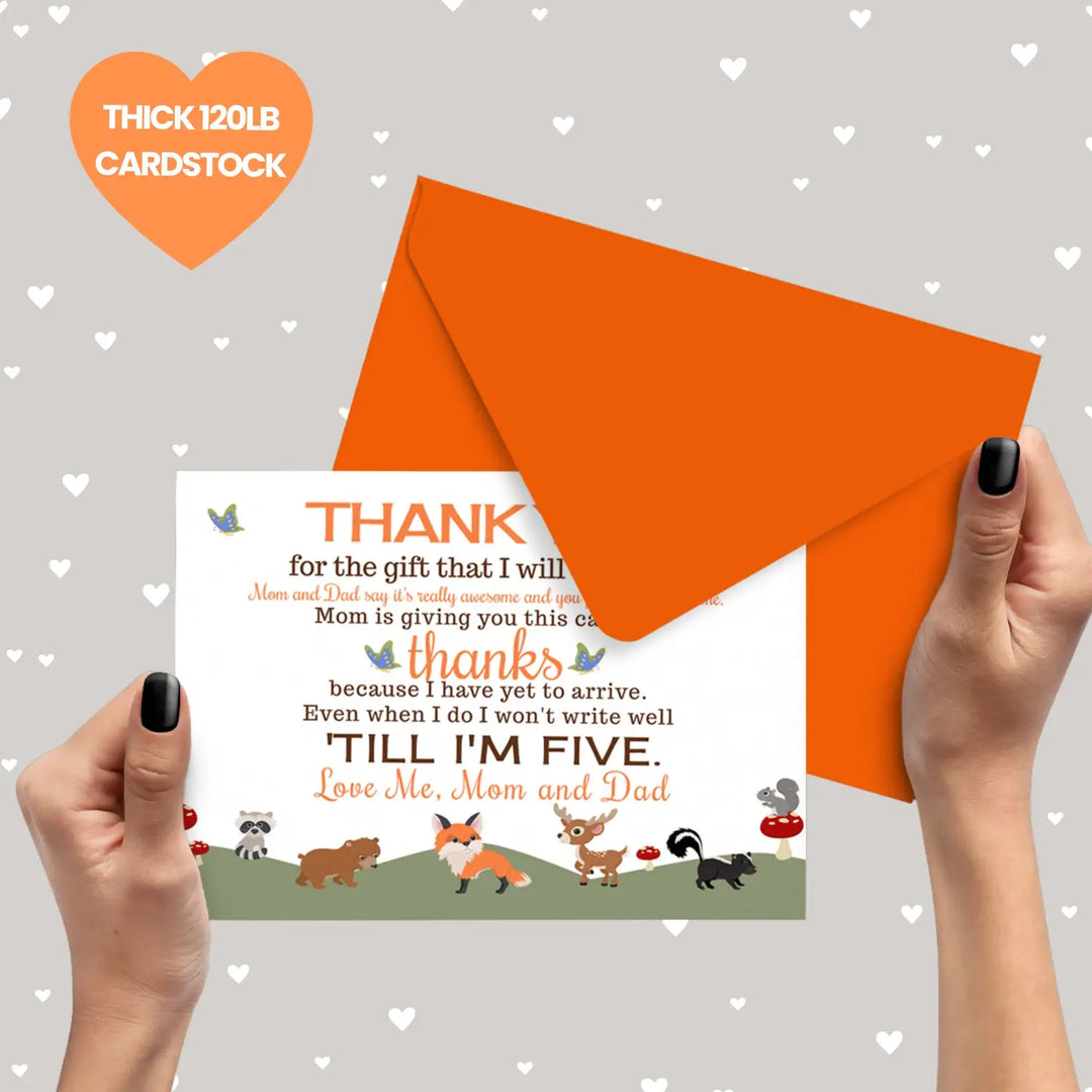 Gender neutral woodland baby shower thank you cards - 15 pack notecards with orange envelopes 4x6 - office product