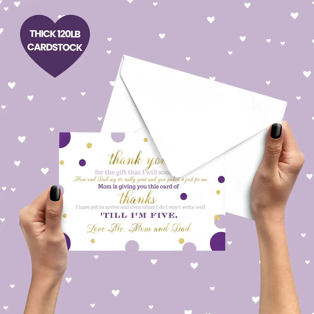 Purple and gold thank you cards for girls baby shower β notecards with envelopes (pack of 25) - office product