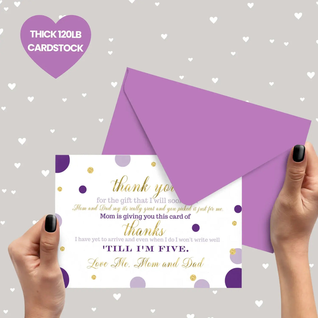 Purple and gold girls baby shower thank you cards - 15 pack elegant notecards 4x6 - office product