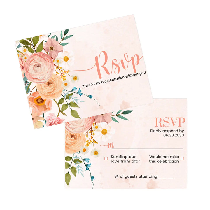 Personalized boho floral rsvp cards with envelopes - rustic terracotta and blush for weddings events - invitations