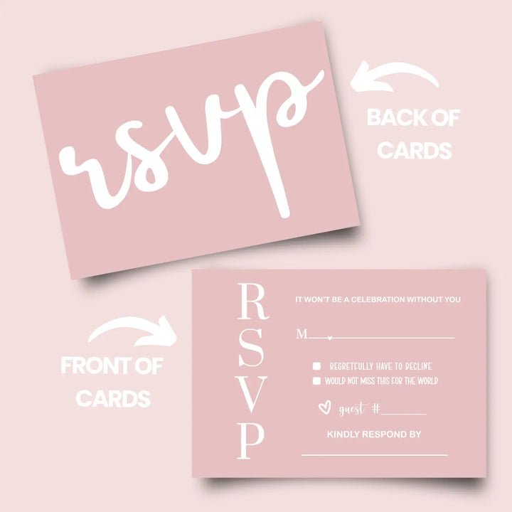 Pink majesty rsvp card 25 pack - minimalist wedding invitation response cards with envelopes blank - invitations