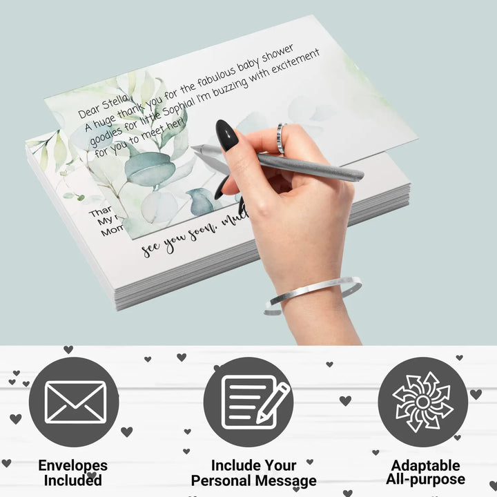 Greenery thank you cards for girls baby shower β personalized notecards (pack of 25) - office product