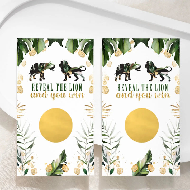 Jungle-themed baby shower scratch-off game cards: 30 fun activities for boys or girls - party games