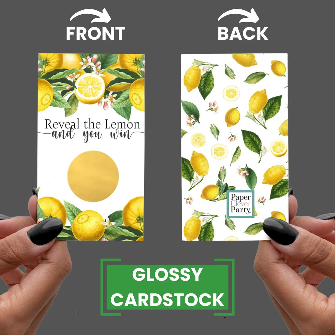 Lemon themed bridal shower scratch-off game cards - fun wedding & engagement party activity - games