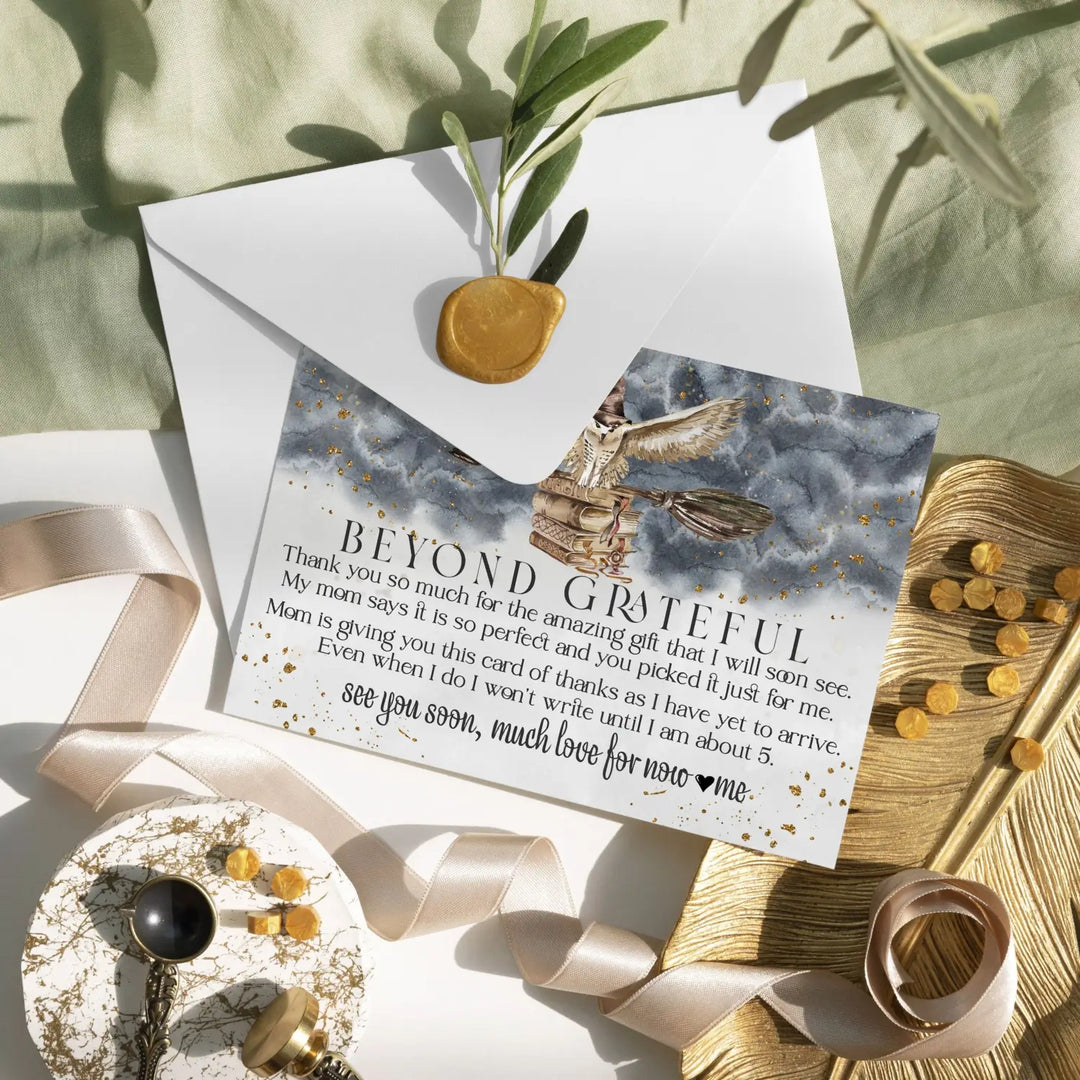 Magic owl baby shower thank you cards - luxurious black & gold notecard set (25 pack) - card