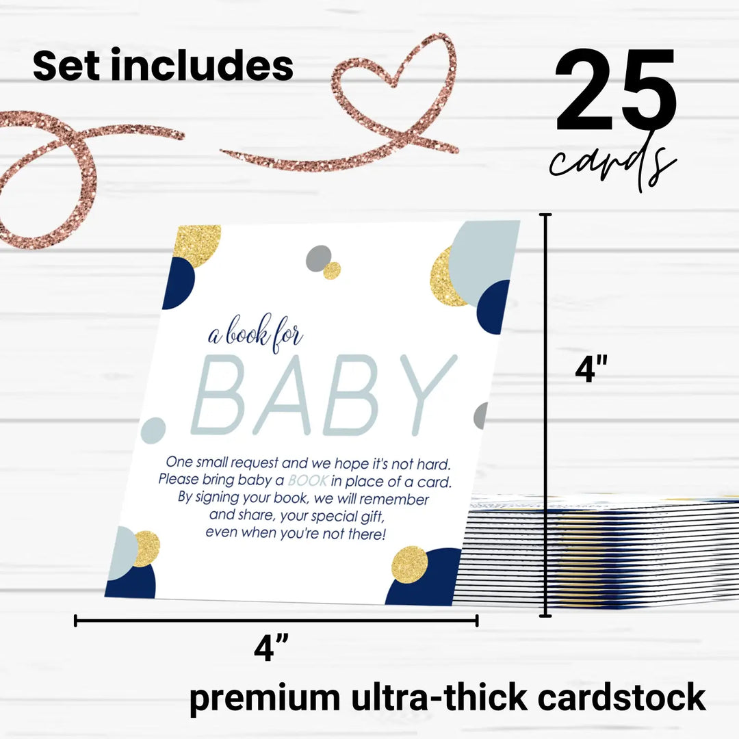 Navy and gold books for baby shower request cards - invitations