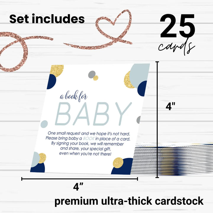 Navy and gold books for baby shower request cards - invitations