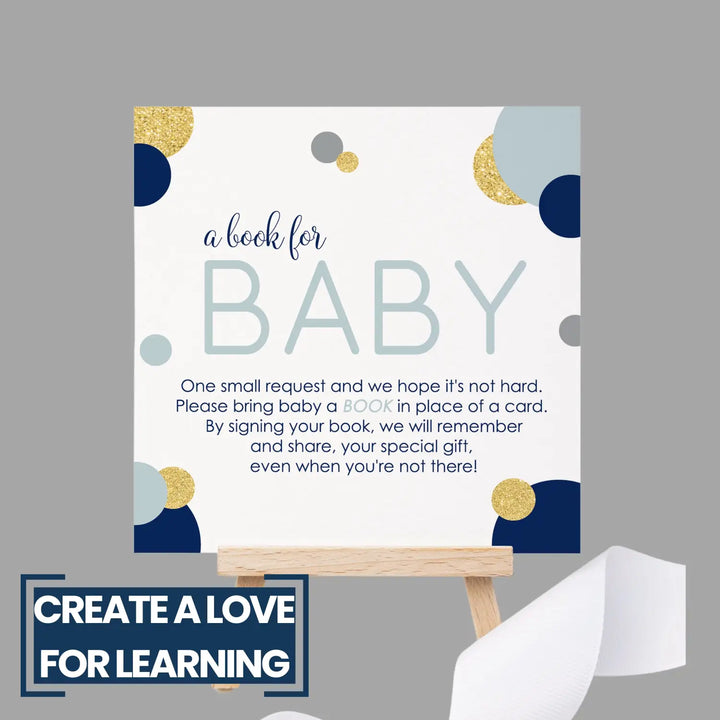 Navy and gold books for baby shower request cards - invitations