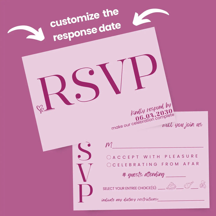 Custom huntress green rsvp cards with elegant white calligraphy - premium card stock 4x6 inch size - invitations