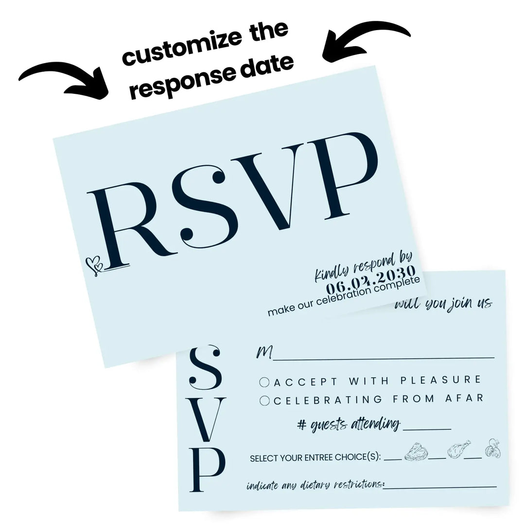 Custom minty aqua rsvp cards with elegant black calligraphy - premium card stock 4x6 inch size - invitations