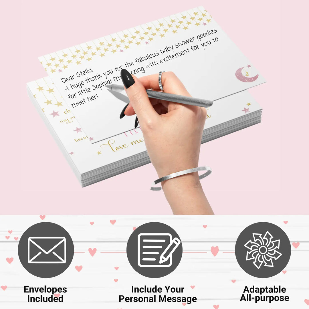 Twinkle little star thank you cards for girls β pink and gold notecards (pack of 25) - office product