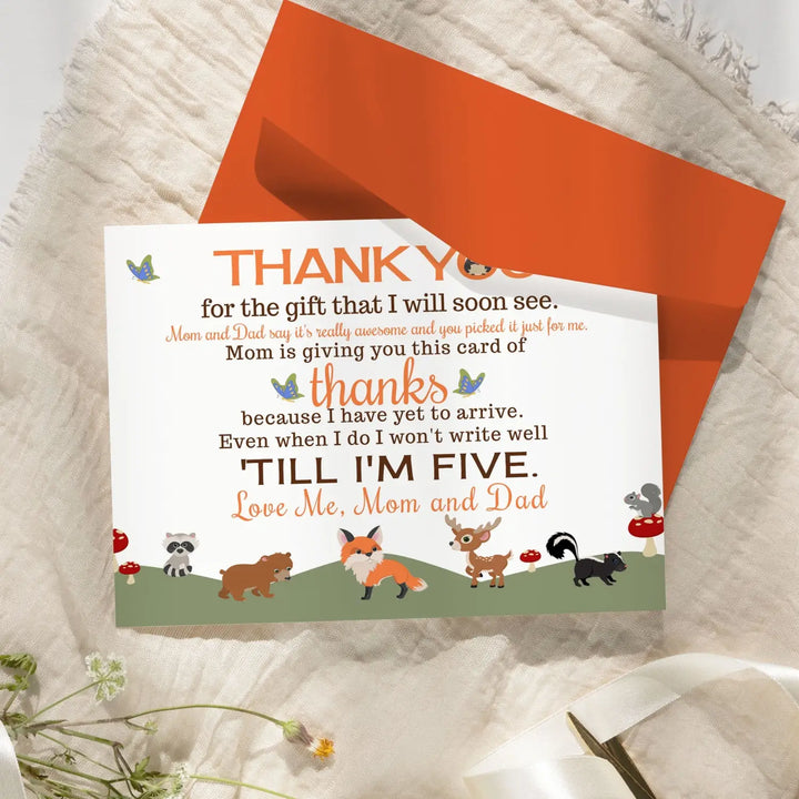 Gender neutral woodland baby shower thank you cards - 15 pack notecards with orange envelopes 4x6 - office product