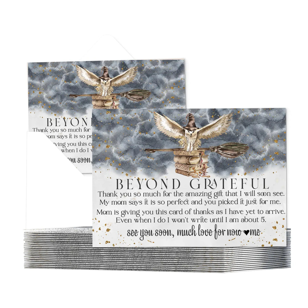 Magic owl baby shower thank you cards - luxurious black & gold notecard set (25 pack) - card