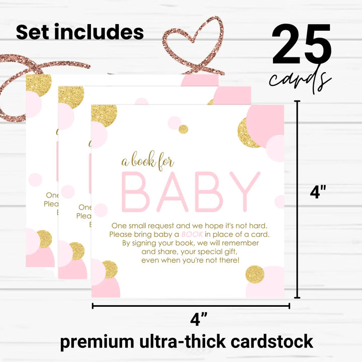 Pink and gold books for baby shower request cards - invitations