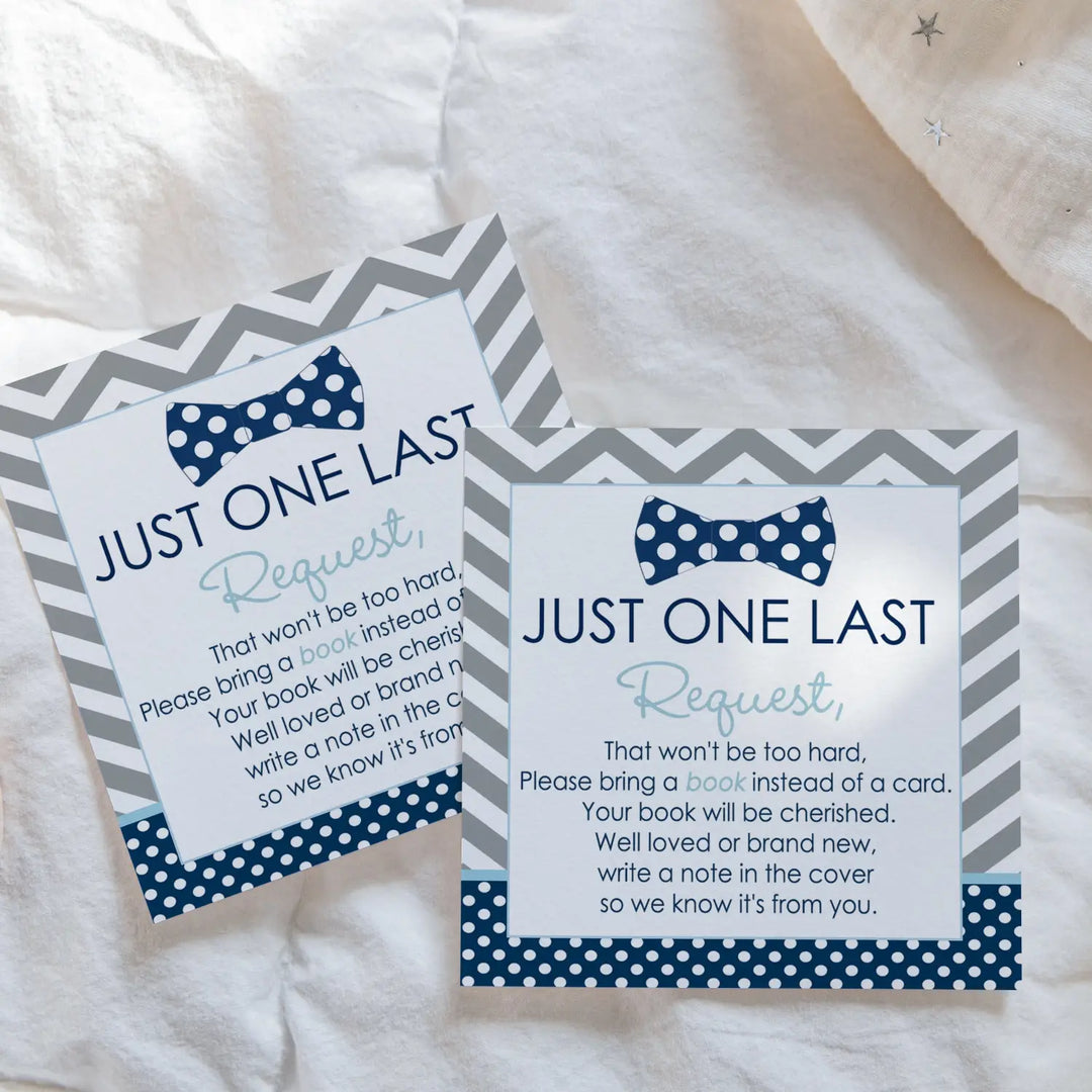 Bow tie books for baby shower invitation insert blue and grey 4x4 25 pack - invitations