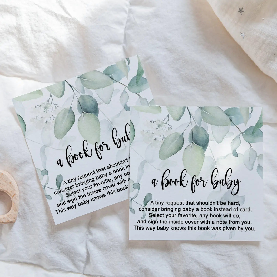Greenery books for baby shower request cards - invitations