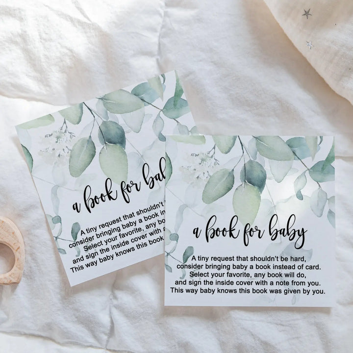Greenery books for baby shower request cards - invitations