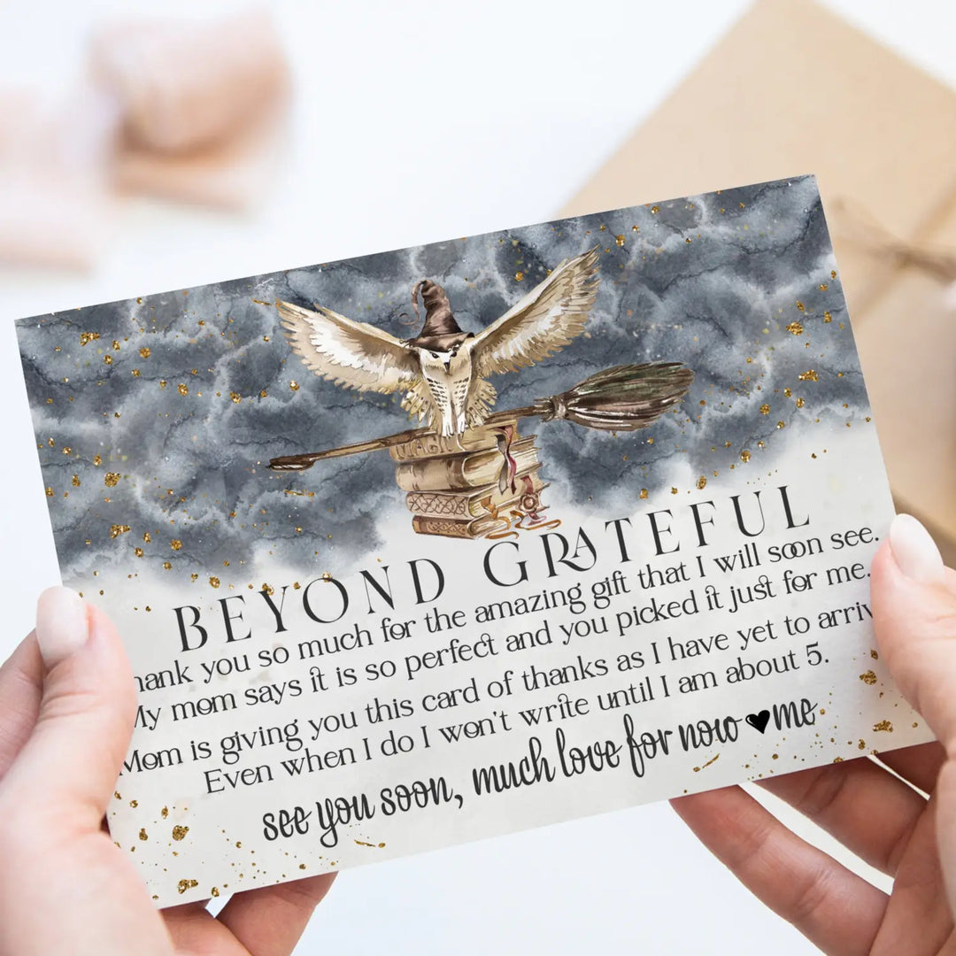 Magic owl baby shower thank you cards - luxurious black & gold notecard set (25 pack) - card