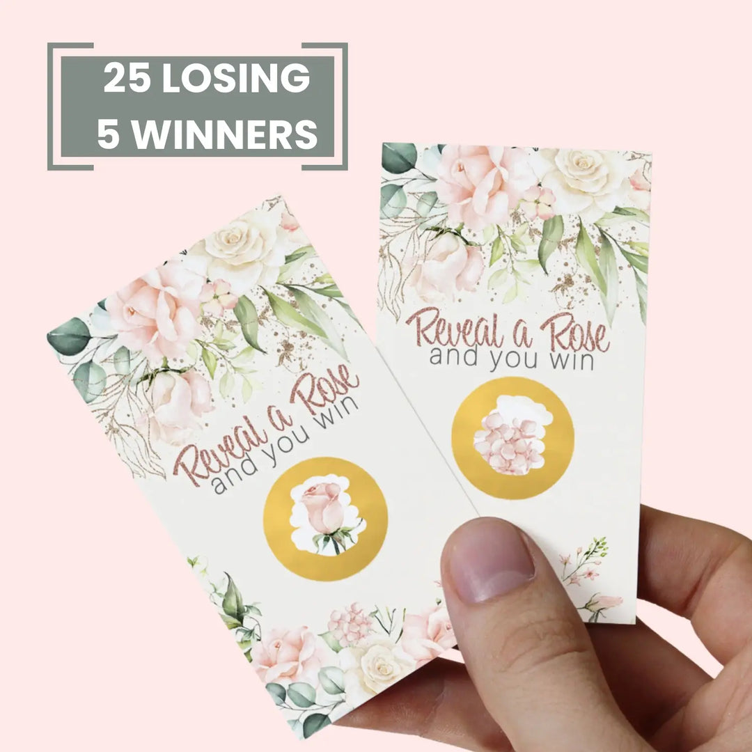 Floral bridal shower scratch-off game cards - 30 pack - love in bloom pink & gold botanical wedding party - games