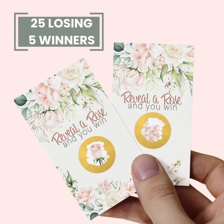 Floral bridal shower scratch-off game cards - 30 pack - love in bloom pink & gold botanical wedding party - games