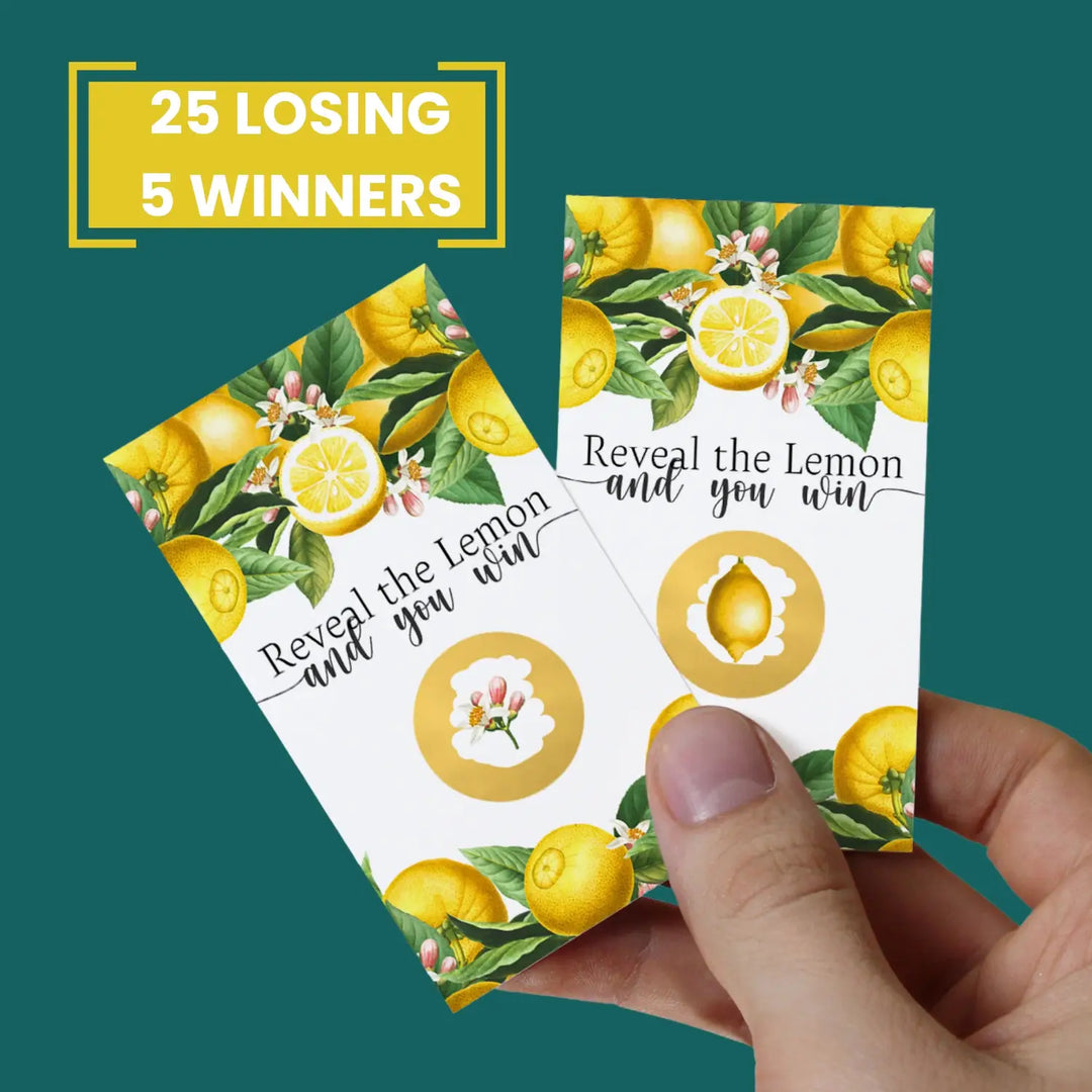 Lemon themed bridal shower scratch-off game cards - fun wedding & engagement party activity - games