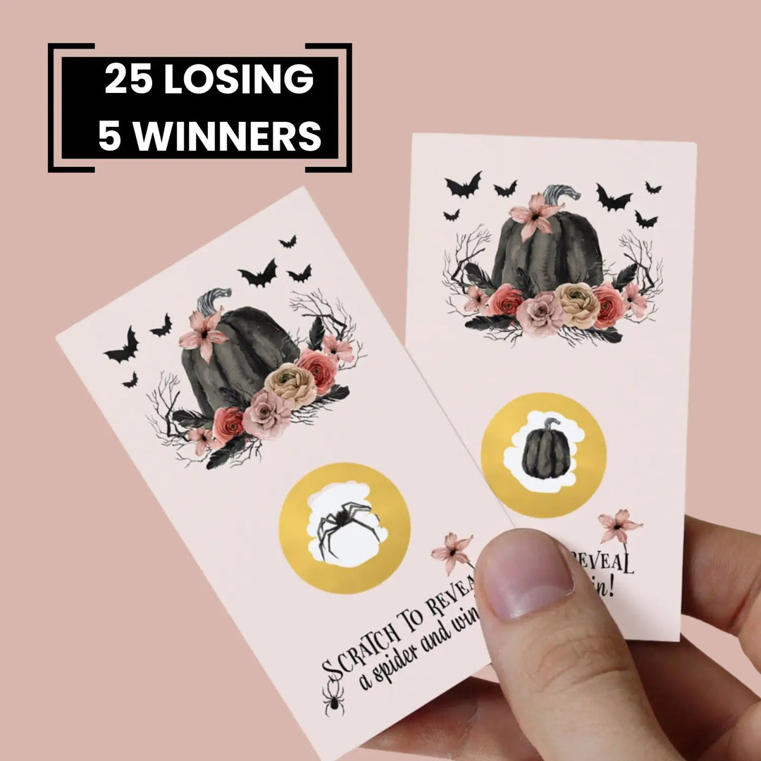 Gothic scratch-off game cards for spooky baby shower wedding engagement - 30 pack pink & black - party games