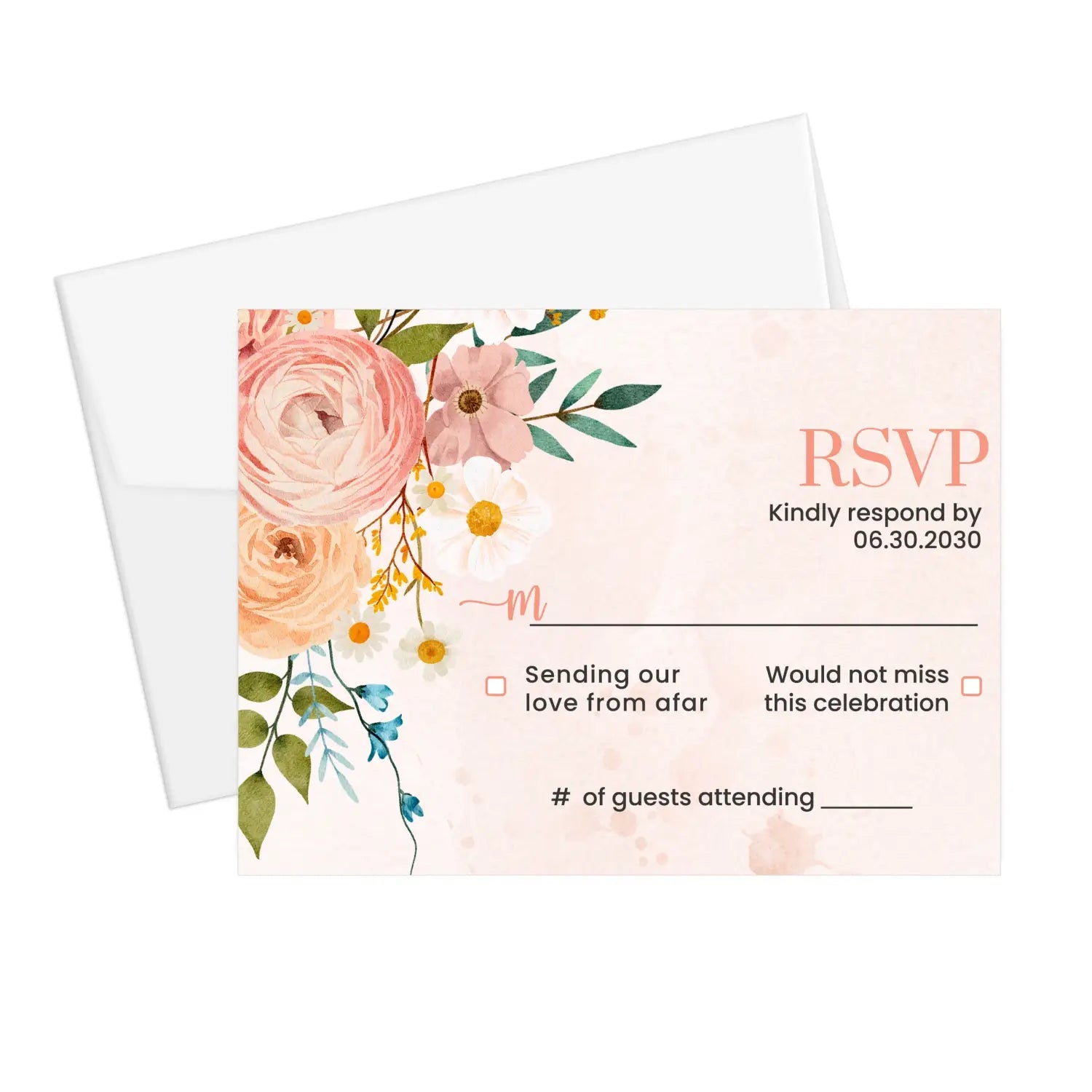 Personalized boho floral rsvp cards with envelopes - rustic terracotta and blush for weddings events - invitations