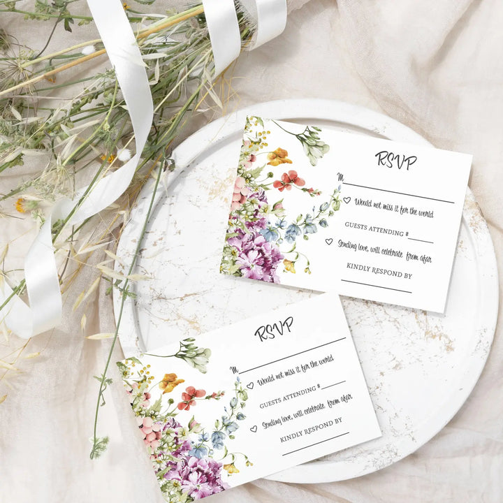 Wildflower rustic floral rsvp cards - wedding response set 3.5x5 envelopes included 25 pack - invitations