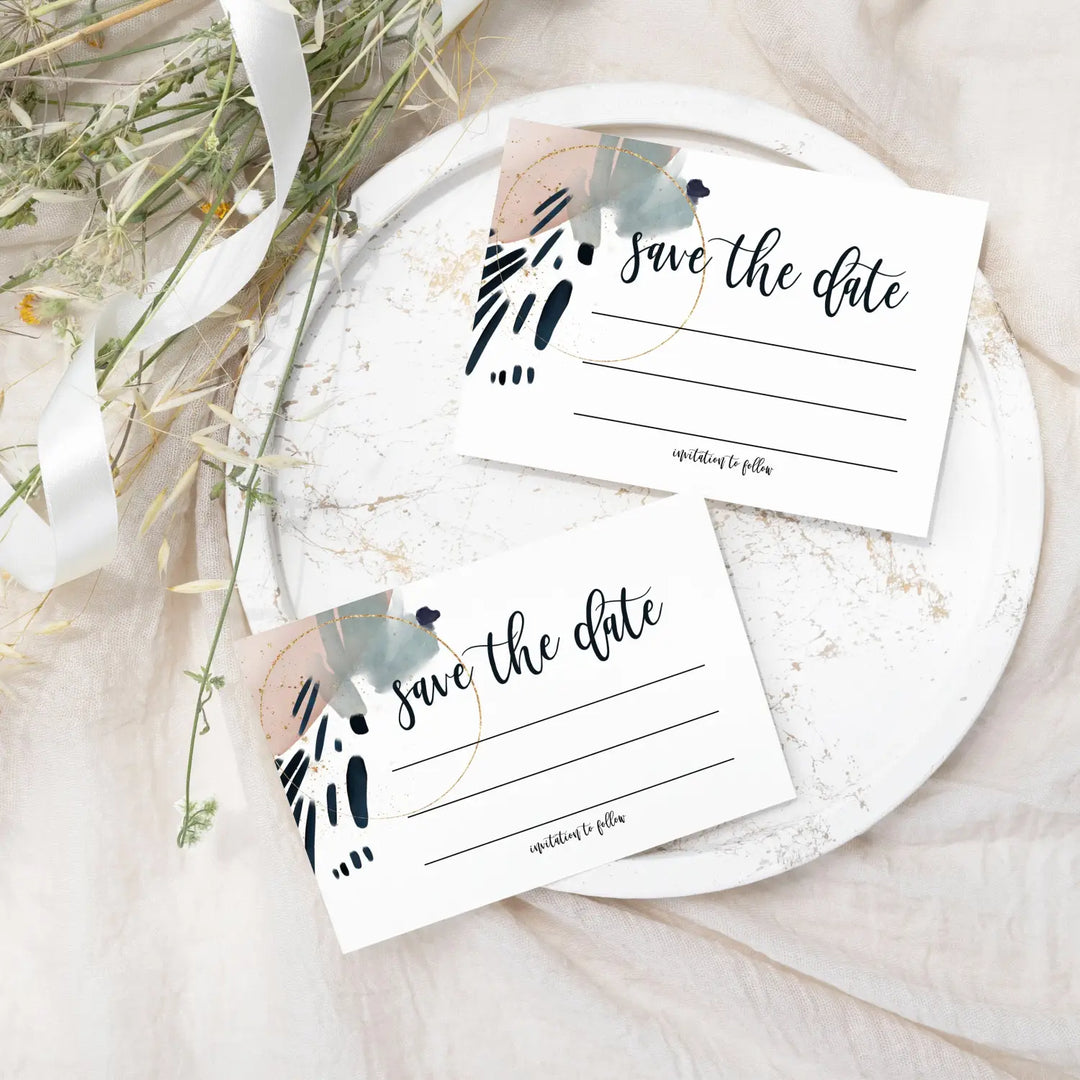 Contemporary blue & pink save the date cards (25 pack) - modern invitations for memorable events - 3.5x5