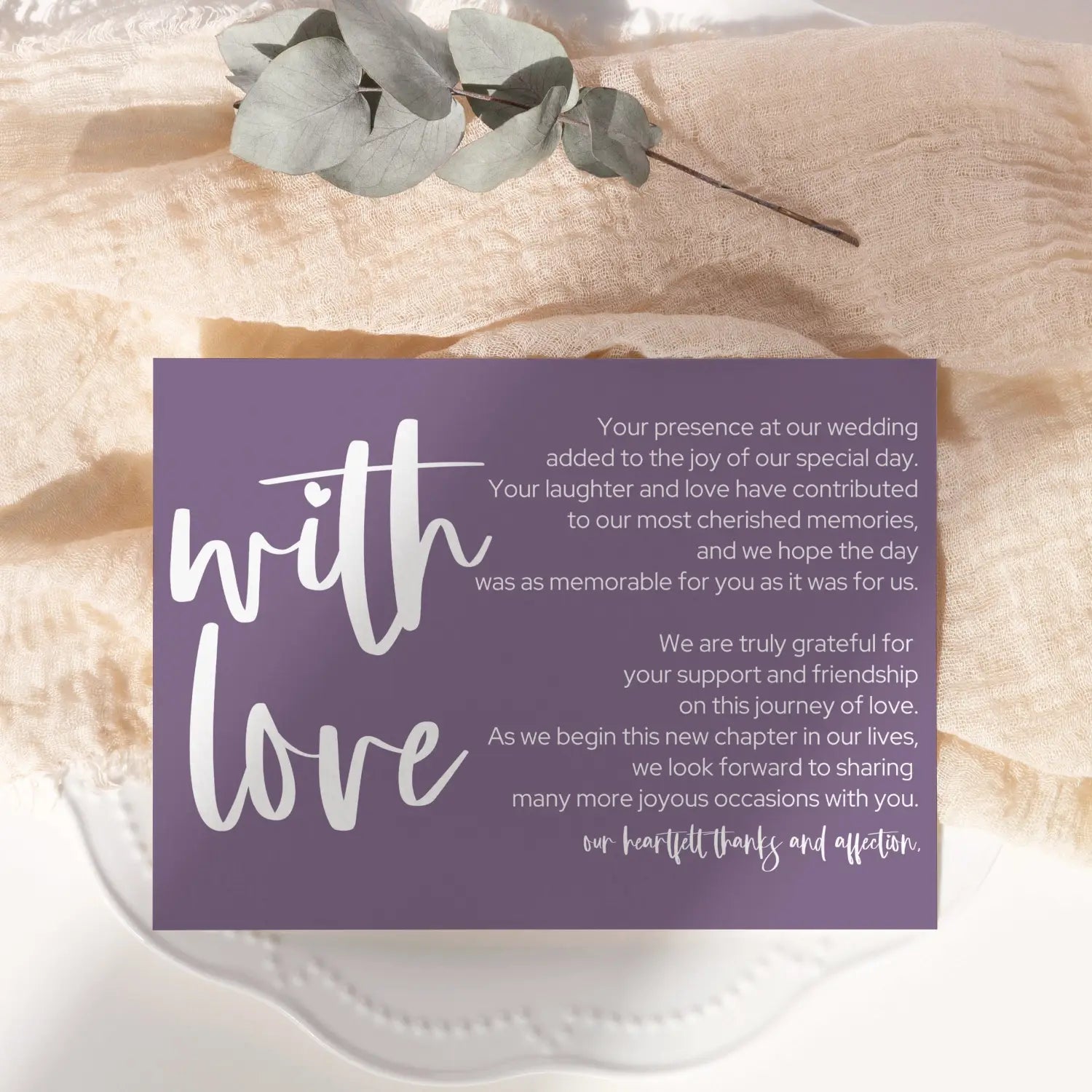 Wedding thank you place setting cards (25 pack) - elegant purple with white lettering - beautiful 4x6 - office product