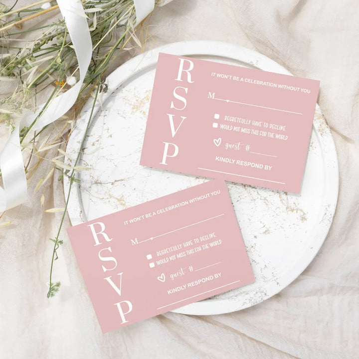 Pink majesty rsvp card 25 pack - minimalist wedding invitation response cards with envelopes blank - invitations