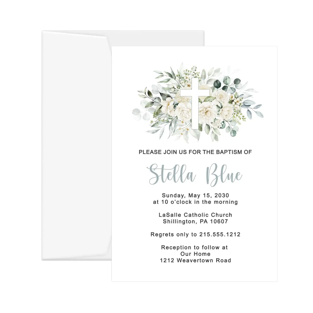 White cross custom printed event invitation sympathy funeral or baby shower personalized memorial & life invite